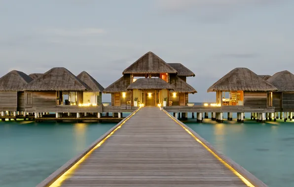 Picture tropics, the ocean, Marina, restaurant, hut, exotic, Bungalow, on the water