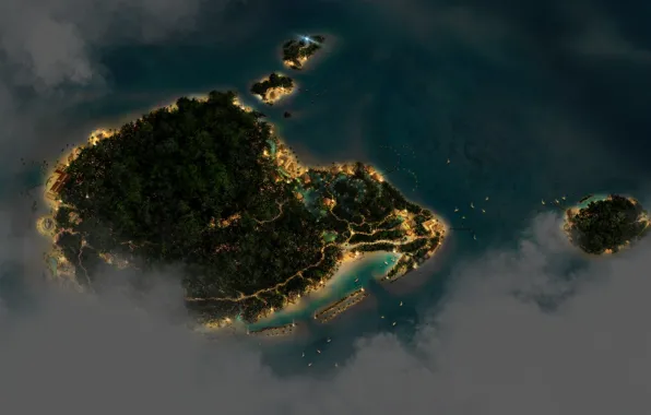 Islands, night, lights, height, Nature, Landscape, Sea, Island