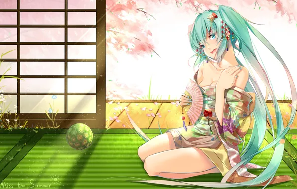 Kawaii, music, girl, Hatsune Miku, Vocaloid, anime, kimono, oppai