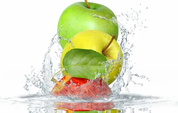 Picture leaves, water, squirt, apples