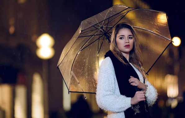 Picture night, rain, umbrella, On a rainy night