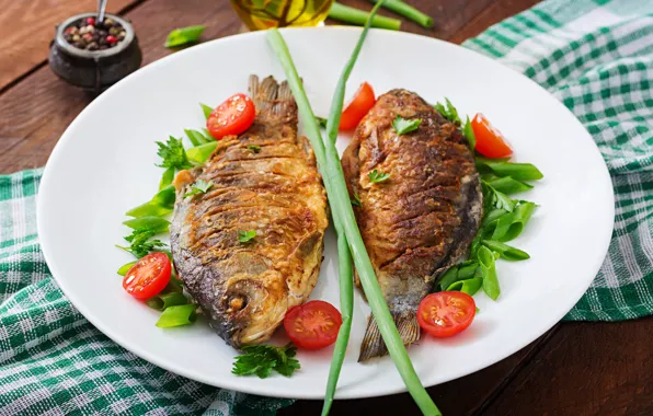 Picture greens, fish, tomatoes