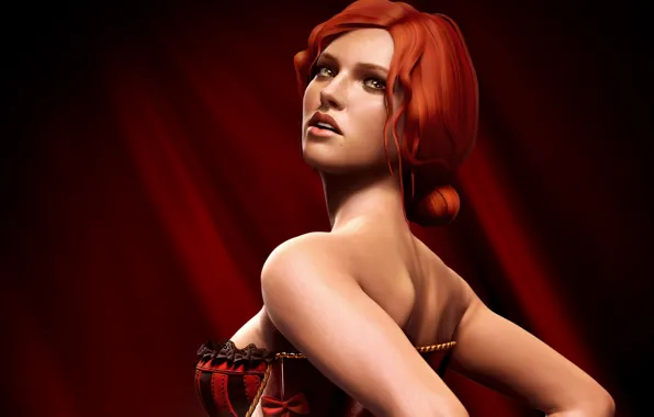 Look, lips, corset, red, The Witcher 2: Assassins of Kings, The Witcher 2, Triss Merigold, …