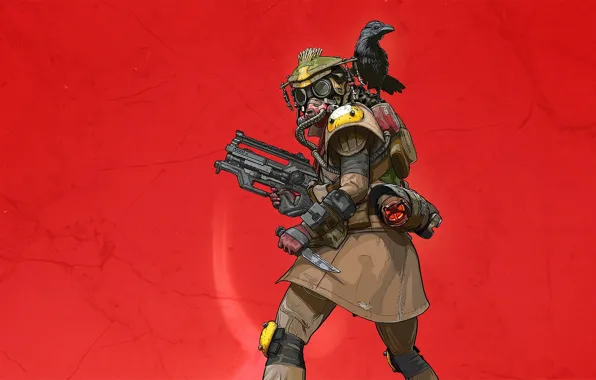Cracked, weapons, bird, the game, mask, Raven, crow, red background