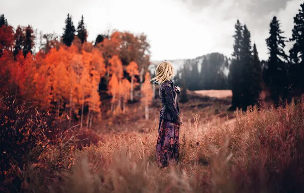 Field, autumn, girl
