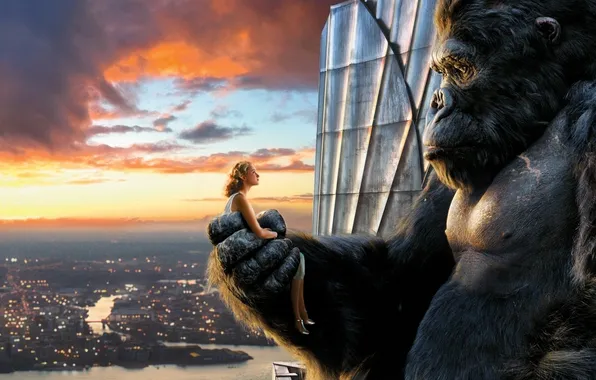 Picture look, sunset, the city, movie, the film, height, blonde, gorilla