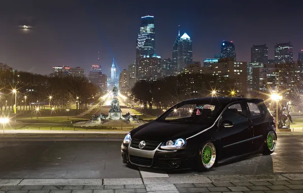 Picture the city, lights, the evening, Volkswagen, Golf, GTI5