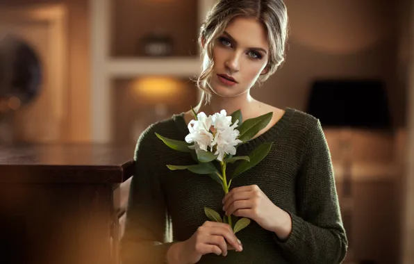 Picture flower, look, pose, model, portrait, makeup, hairstyle, beauty