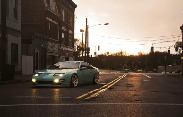 Picture the city, green, street, Nissan, Nissan, 300zx, fairlady