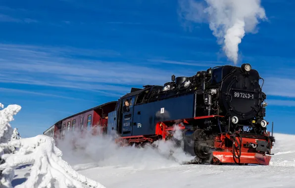 Winter, snow, train, the engine, Germany
