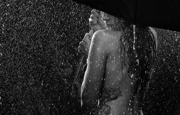 Picture girl, drops, background, rain, rain check