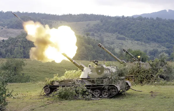 Picture field, fire, self-propelled, howitzers, SAU 2S3