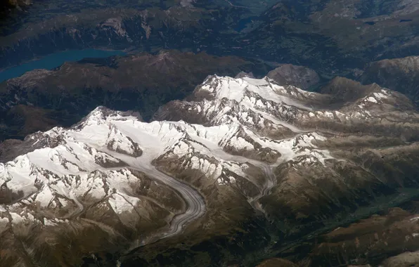 Space, mountains, lake, glacier, the