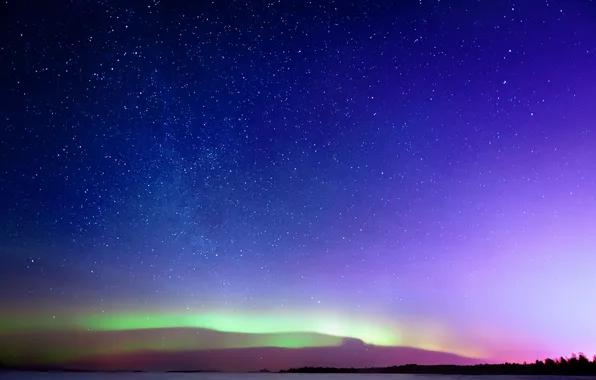 Picture the sky, stars, Northern lights, horizon