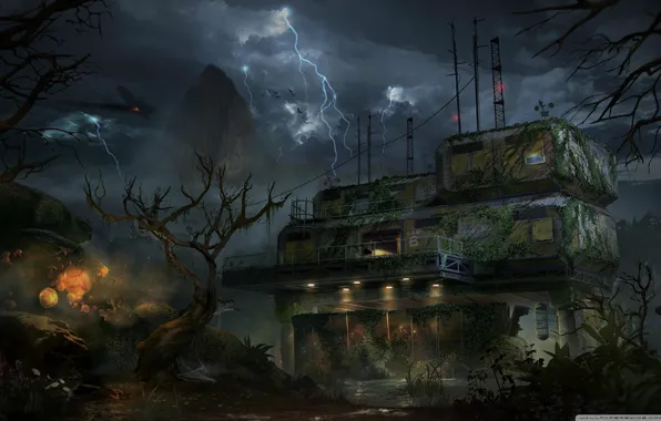Rock, lightning, construction, Call of Duty, laboratory