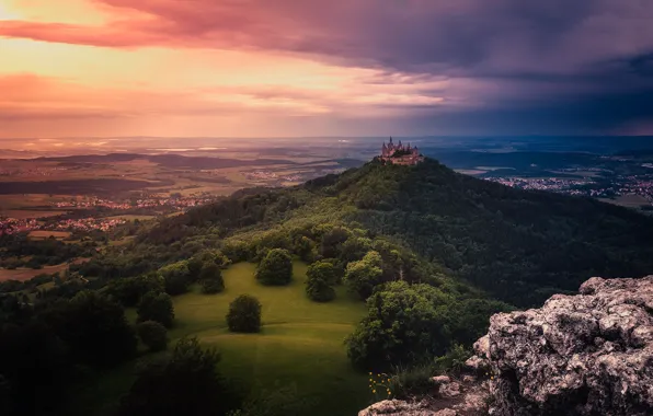 The sky, trees, castle, Germany, hill