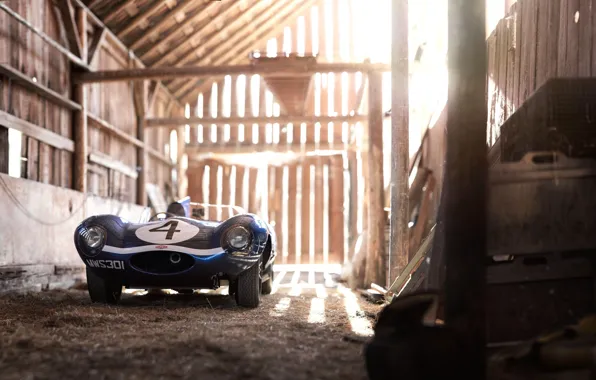 Retro, The barn, Car, Jaguar D-Type