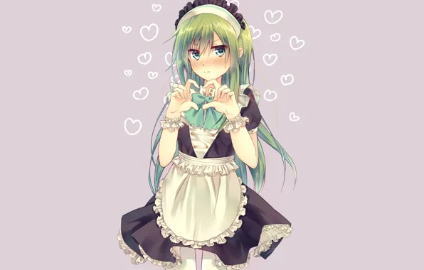 Girl, hearts, green background, Kagerou Project