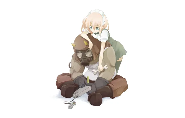 Minimalism, gas mask, white background, joystick, console, repair, the maid, gamepad