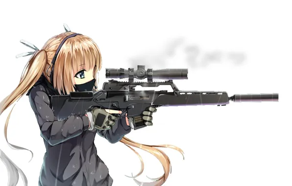 Look, girl, weapons, background, anime, art, profile, aiming