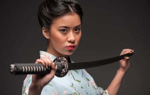 Girl, Japanese, katana, the samurai