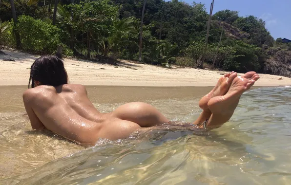 Sand, sea, beach, ass, the sun, trees, sexy, pose