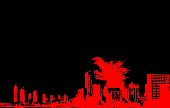 Red, the city, skyscrapers, Godzilla, Godzilla