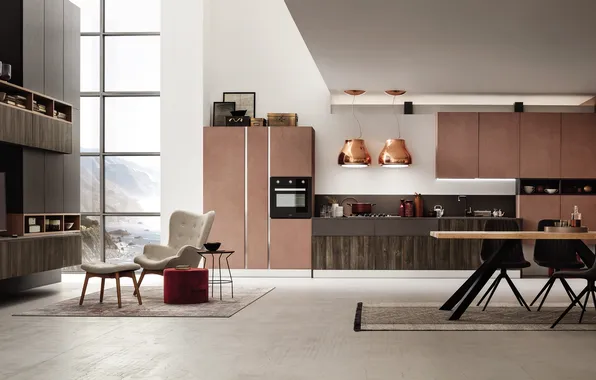 Style, Villa, interior, Italy, kitchen, living room, dining room, dining area