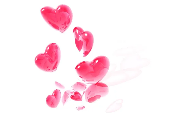 Love, pink, romance, heart, minimalism, hearts, white background