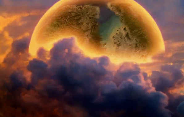 Moon, Clouds, Planet