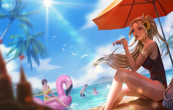 The sun, Sea, Girl, Look, Glasses, Summer, Girl, Swimsuit