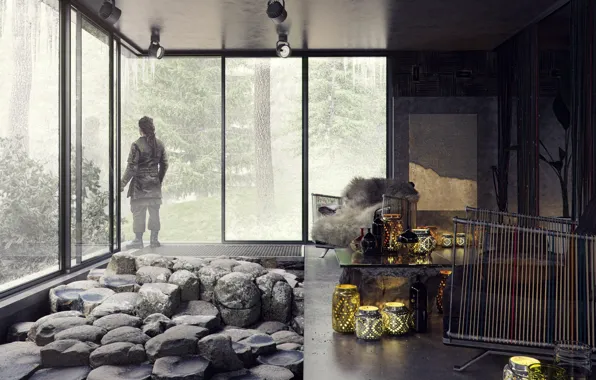 Picture forest, stones, man, the room, The House on the Silver Mountain