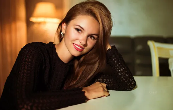 Picture pose, model, lamp, portrait, makeup, hairstyle, brown hair, sitting