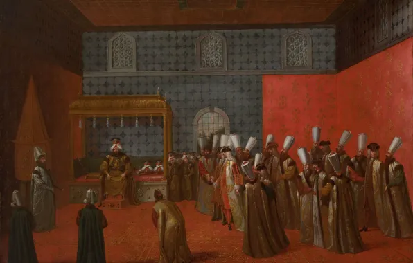 Oil, picture, canvas, 1737, Jean Baptiste Van Moore, Jean Baptiste Vanmour, Ambassador at an audience …