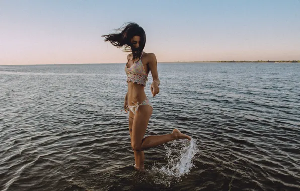 Sea, beach, the ocean, woman, people, vacation, barefoot, water