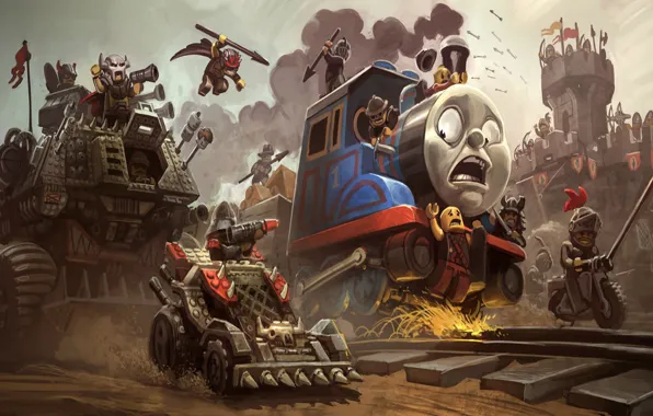 Weapons, castle, train, motorcycle, railroad, LEGO, car, Lego