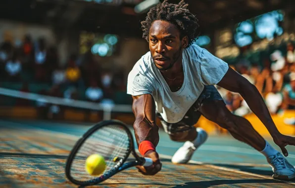 The ball, Sport, Male, Tennis, Racket, Digital art, Negro, AI art