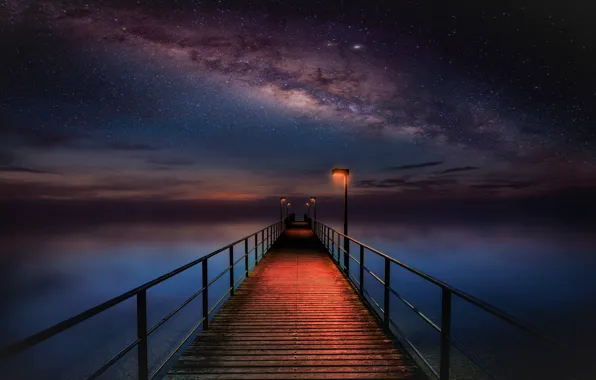 The sky, stars, night, reflection, beauty, horizon, space, space
