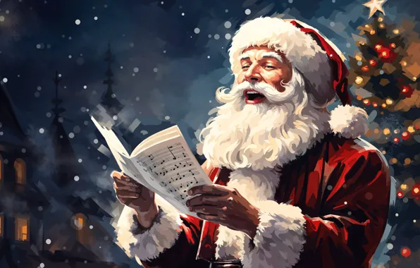 Notes, Christmas, New year, Santa Claus, herringbone, Santa Claus, song, Christmas tree