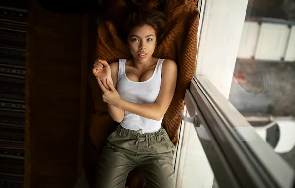 Look, pose, gesture, the view from the top, window, cute girl