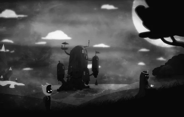 Picture clouds, the moon, butterfly, boy, art, Princess, limbo, adventure