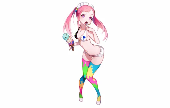 Girl, sexy, cleavage, shorts, thighhighs, long hair, boobs, anime
