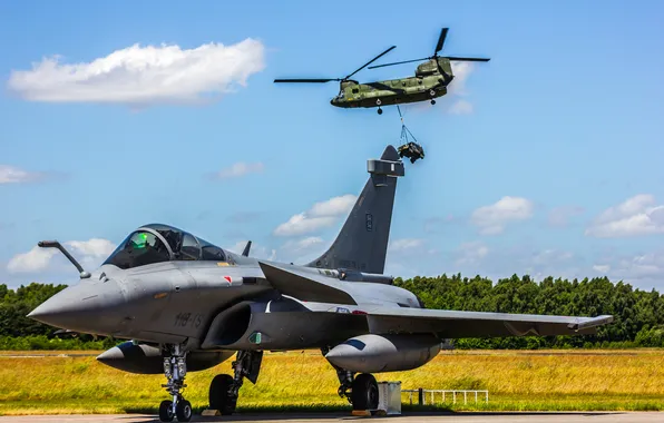Picture fighter, helicopter, the airfield, multipurpose, Dassault Rafale, shipping, Chinook, "Rafale"