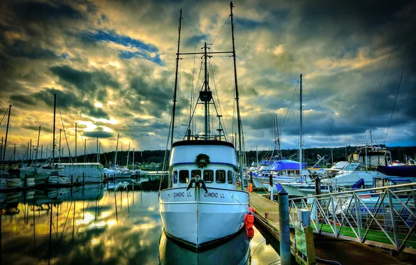 Picture sea, the sky, clouds, clouds, boat, ship, Marina, Bay