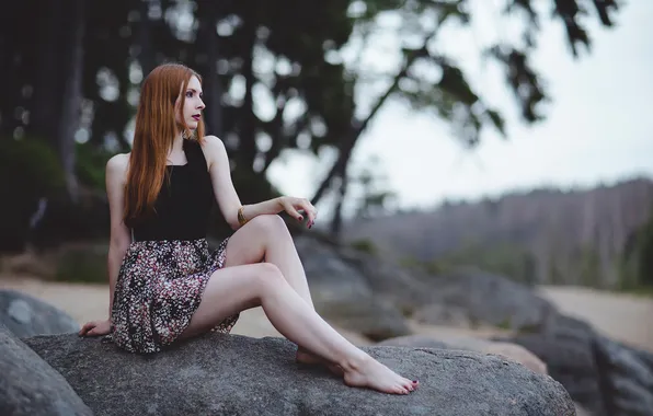 Picture stone, skirt, redhead