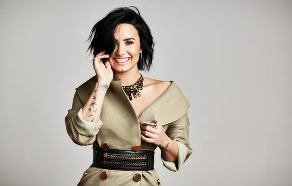 Picture smile, background, dress, brunette, hairstyle, photographer, singer, Demi Lovato