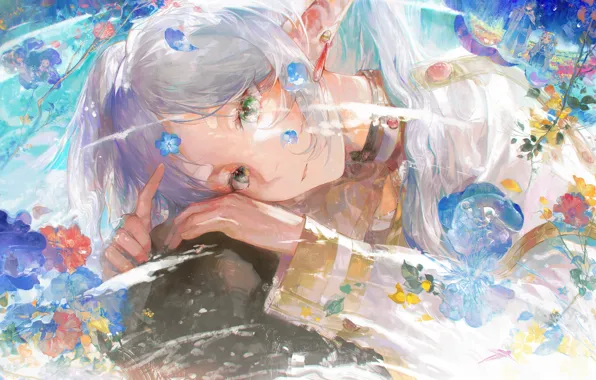 Girl, flowers, elf, Sousou no Frieren, Freeze