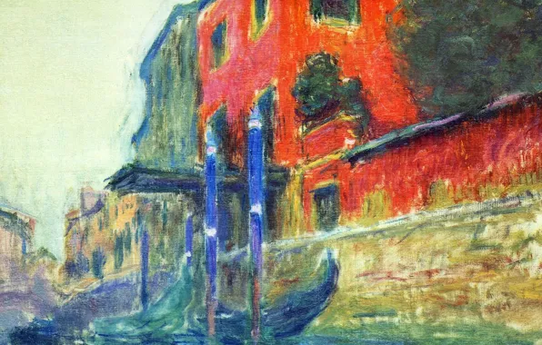 The city, boat, picture, Venice, gondola, Claude Monet, Red House
