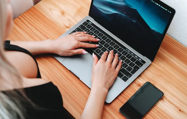 Apple, iphone, macbook, table, work