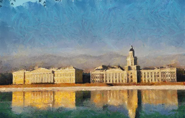 Reflection, building, Peter, promenade, Neva